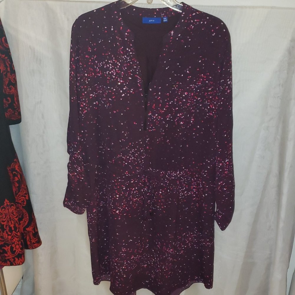 APT.9 purple shirt dress polka dots long sleeve